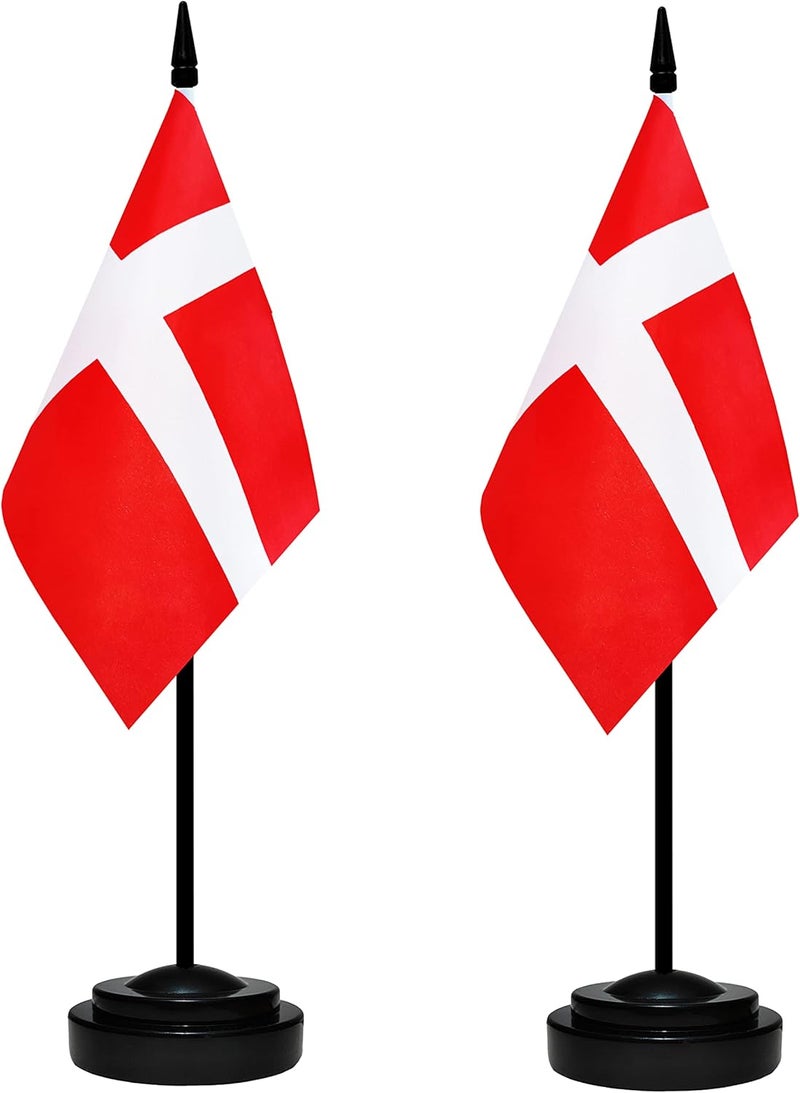 BCLin Denmark Desk Flag Set, 2 Pack Danish Table Office Flags, Small Mini Desktop Flag With 12" Solid Black Pole, Black Base, Miniature Desktop Flag - Image 1